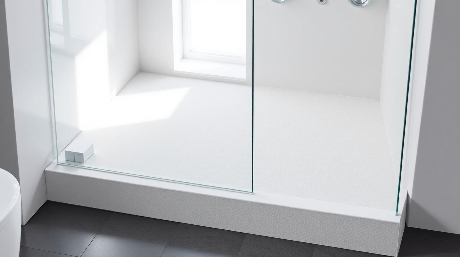 Modern white shower tray with matte textured safety surface.