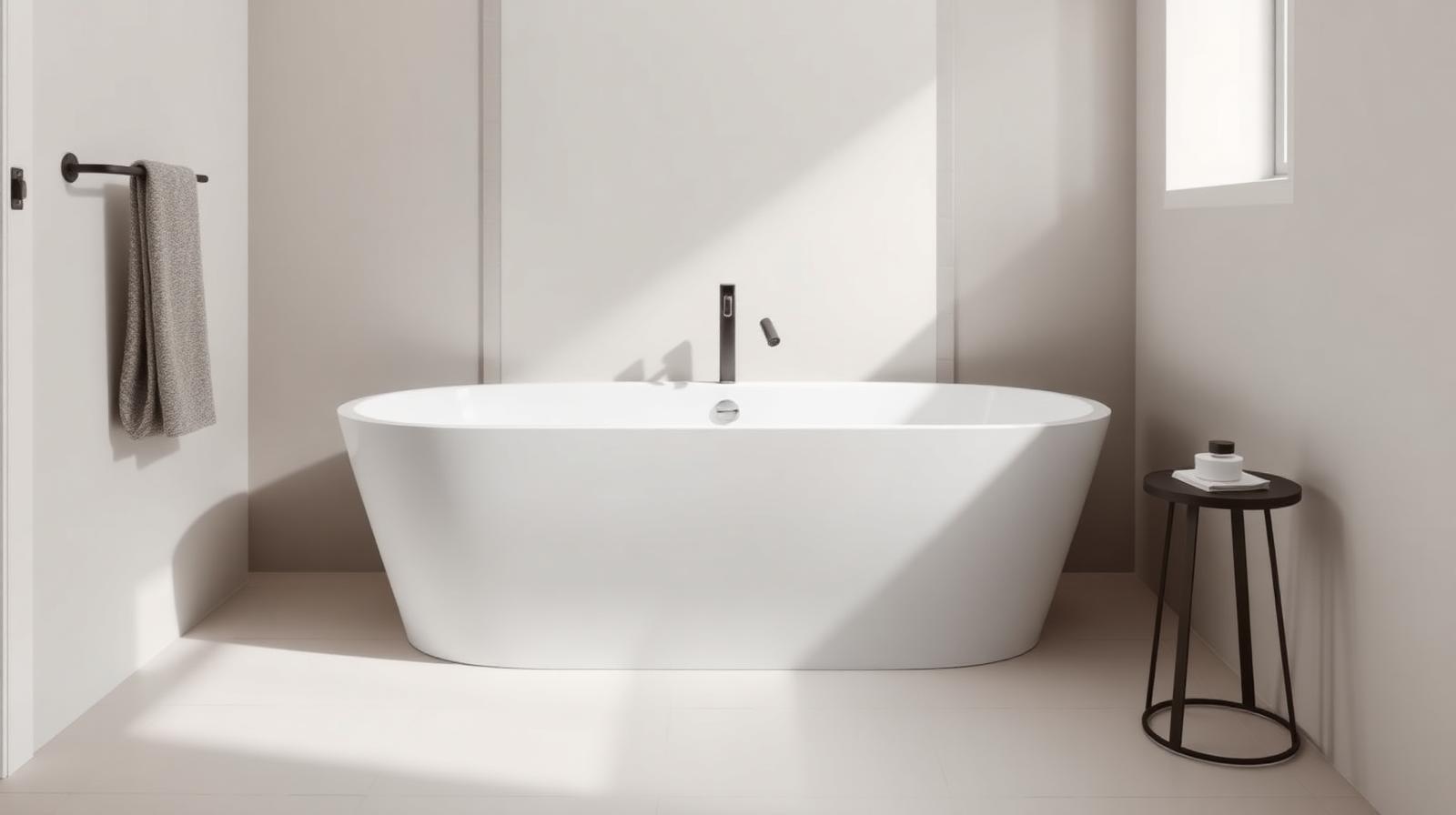 Modern white bath panel in a contemporary bathroom.