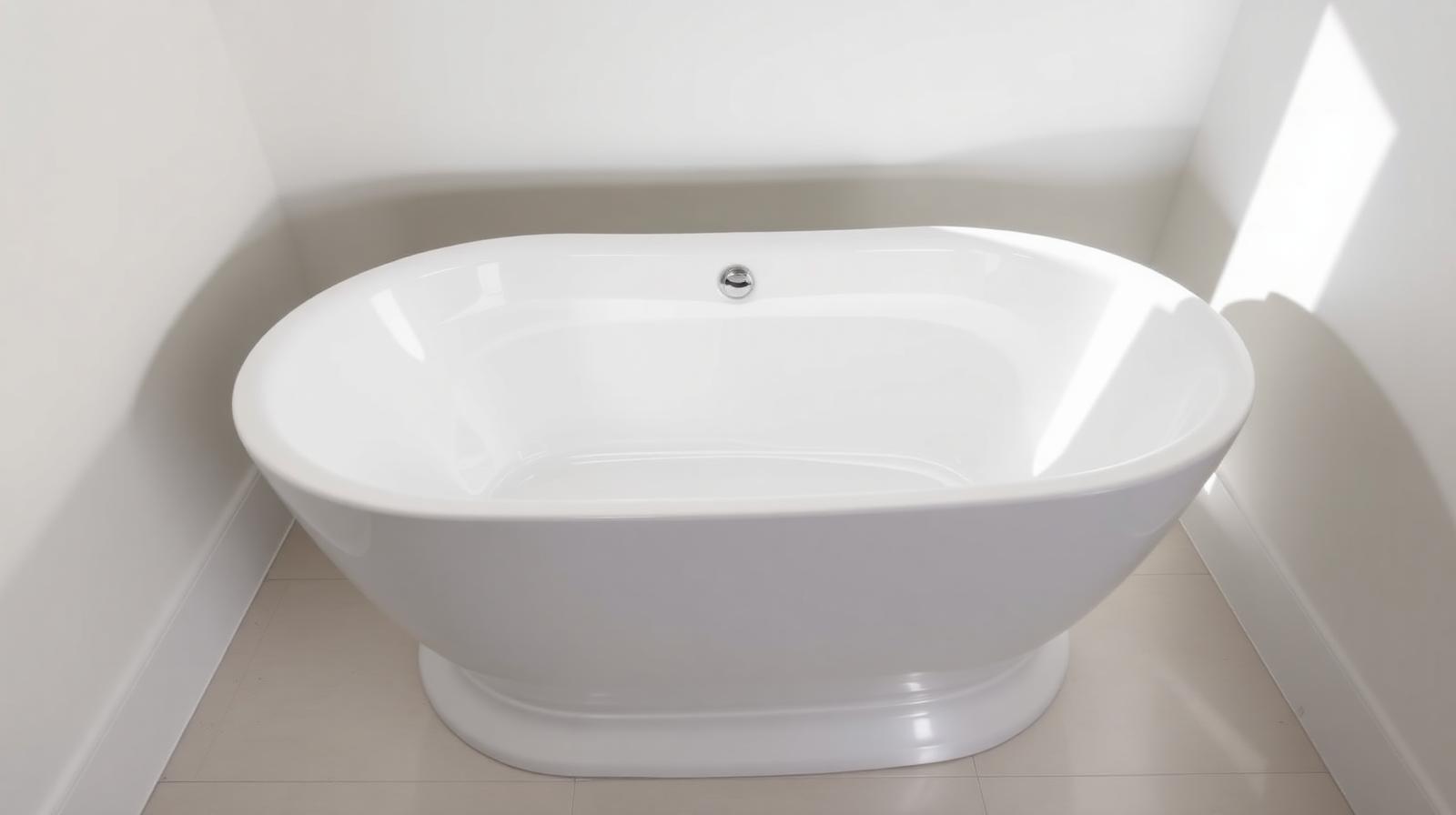 Freshly resprayed gloss white acrylic bathtub with mirror-like enamel finish.